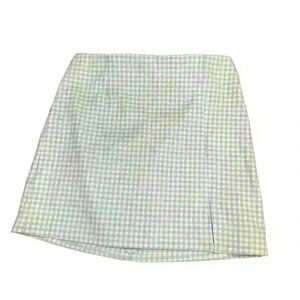 Blue and white checkered mini skirt. Can be a kids 14-18 or a womens small adult